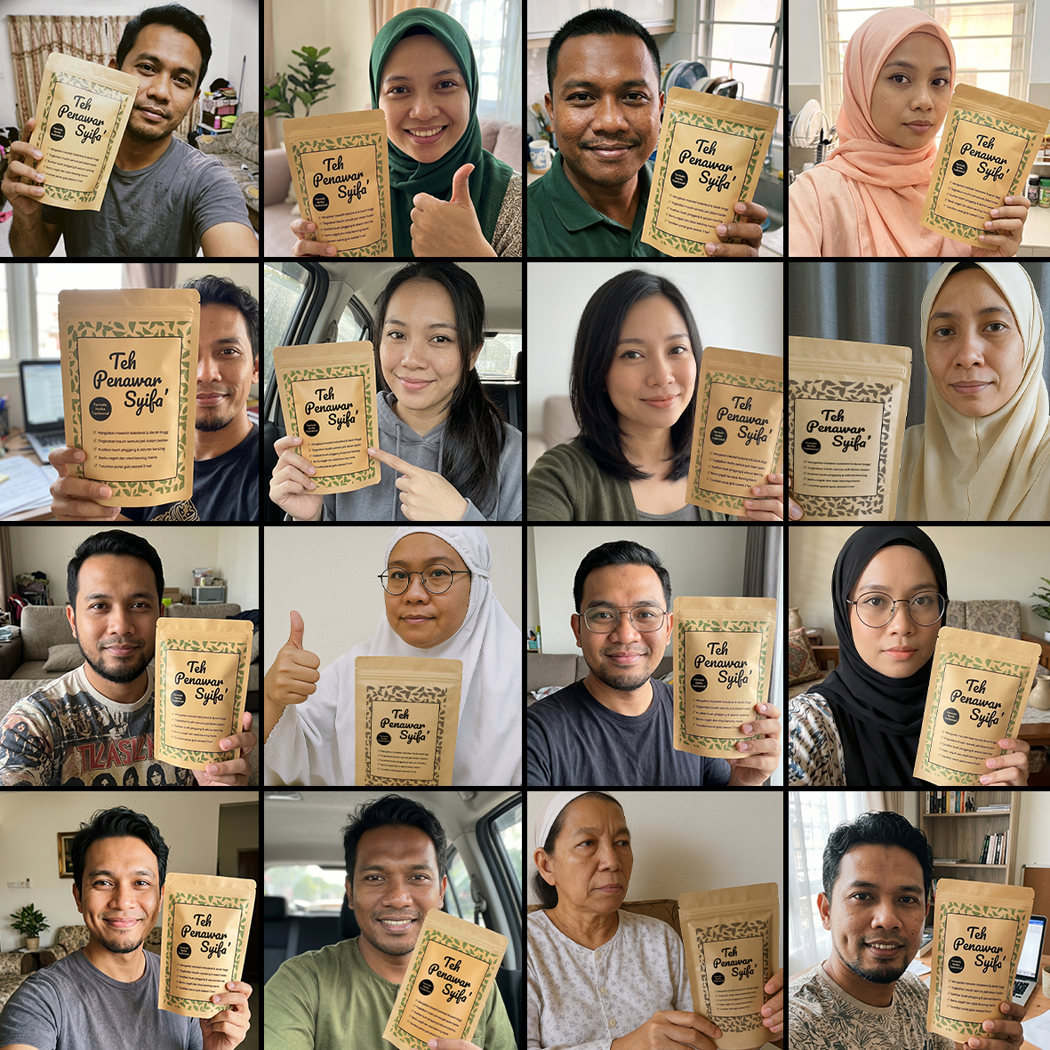 Pengguna sebenar memegang produk Teh Penawar Syifa'