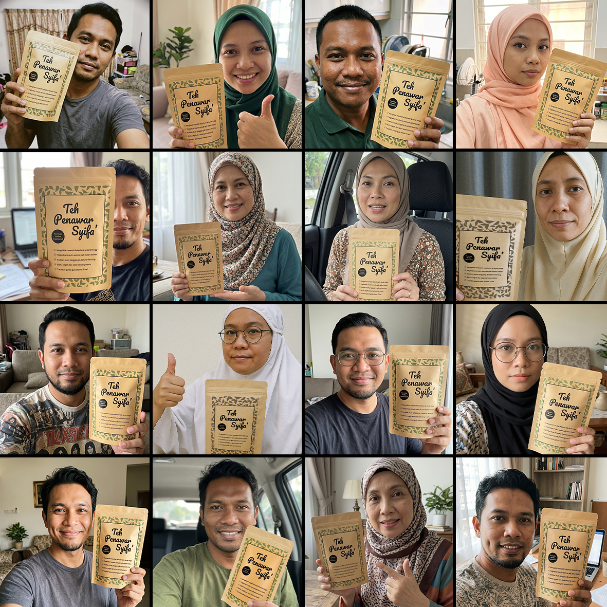 Pengguna sebenar memegang produk Teh Penawar Syifa'